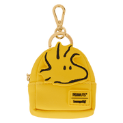 Woodstock mini backpack bag charm in bright yellow with Peanuts x Loungefly badge.