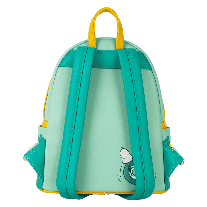 Back of Loungefly Peanuts Snoopy Road Trip mini backpack with Snoopy & Woodstock tyre graphic – Loungefly bag

