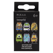 Loungefly Disney Pixar Characters Mini Backpack Blind Box Pin packaging showing six mystery enamel pin designs