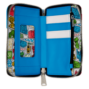 Open Loungefly Buzz Lightyear wallet showing card slots, ID window and colourful Toy Story lining.