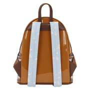 Back of Loungefly Pixar Toy Story Slinky Dog mini backpack with cloudy sky shoulder straps