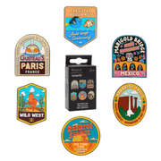 Loungefly Pixar Destinations blind box pin collection with six collectible Pixar travel designs