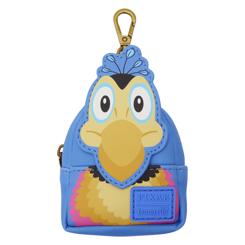 Loungefly Pixar Up mystery mini backpack keychain charm inspired by Kevin with bright blue and colourful feather details