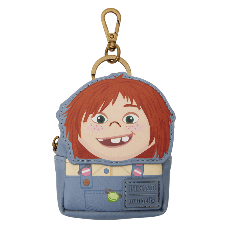 Loungefly Pixar Up mystery mini backpack keychain charm inspired by Young Ellie with blue outfit and gold-tone lobster hook