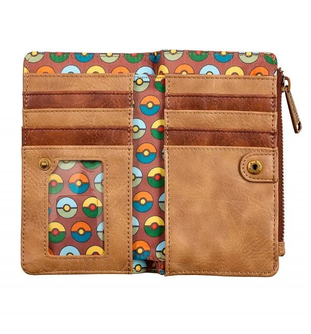Interior of Loungefly Pokémon Camper Wallet with multiple card slots and a retro Poké Ball print