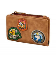 Side angle of Loungefly Camper Patches Wallet showcasing vintage leather-look texture and character badges