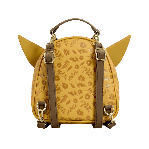 Back view of Loungefly Pokémon Eevee Floral Mini Backpack with adjustable straps and floral pattern.