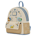 Angled front view of the Loungefly Pokémon Floral Mini Backpack with blue trim, floral appliqué details and Pokémon character artwork