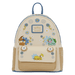 Front view of the Loungefly Pokémon Floral Mini Backpack with floral details, textured front pocket and Pikachu, Eevee and Bulbasaur artwork