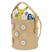 Angled view of the Loungefly Pokémon Floral Pikachu Crossbody Bag showing the textured basket-style finish and floral appliqué design