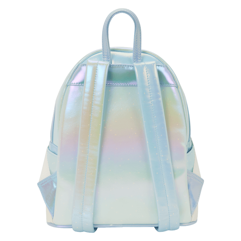 Back view of the Loungefly Pokémon Ice Type Winter mini backpack with iridescent finish and adjustable shoulder straps.