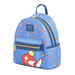 Angled view of the Loungefly Pokémon Magikarp mini backpack showing the front pocket, all-over print and side panel