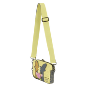 Angled view of Pokémon Morpeko Loungefly Crossbody Bag with yellow Full Belly Mode design and adjustable shoulder strap
