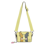 Loungefly Pokémon Morpeko Reversible Crossbody Bag with smiling Full Belly Mode Morpeko and pink strawberry charm