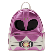 Loungefly Power Rangers Pink Ranger mini backpack front view metallic pink helmet design