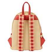 Back view of Loungefly Ratatouille Remy mini backpack with red gingham straps