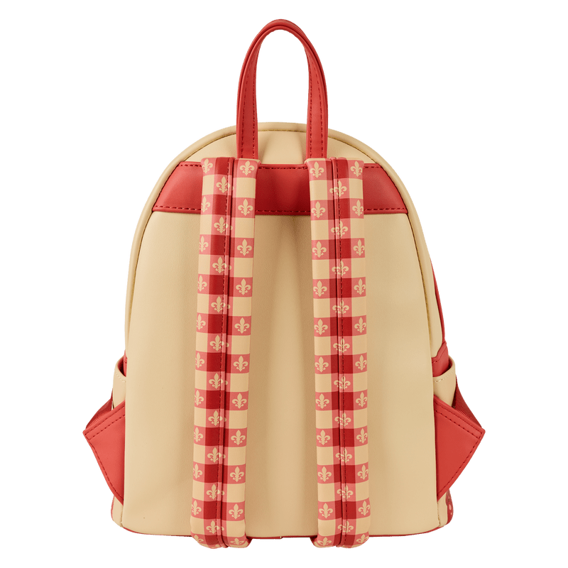 Back view of Loungefly Ratatouille Remy mini backpack with red gingham straps