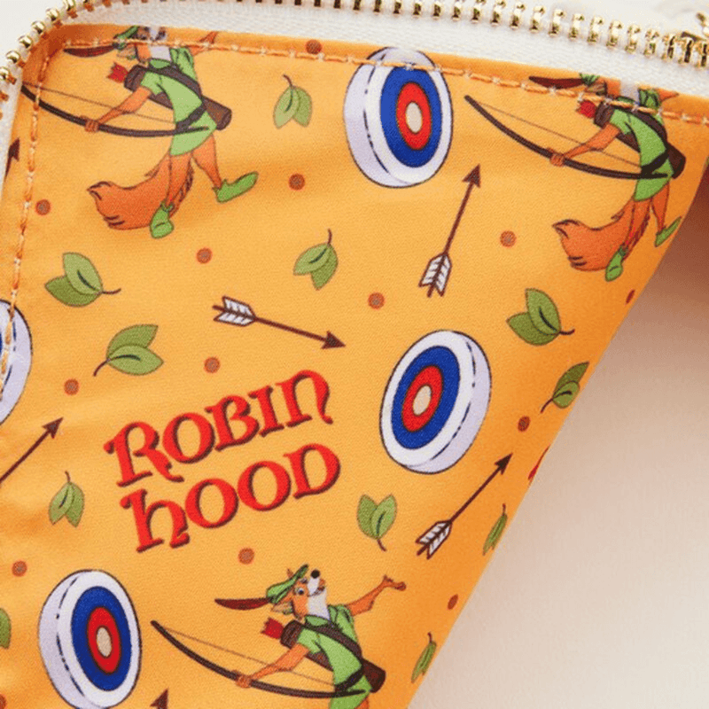 Robin Hood themed interior lining inside Loungefly crossbody bag