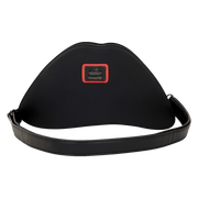 Back of Loungefly Rocky Horror lips crossbody bag with black finish and logo plaque.