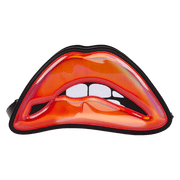 Front view of Loungefly Rocky Horror Picture Show lips crossbody bag with glossy red 3D bite detail.