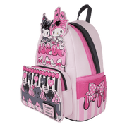 Left angle of Loungefly Sanrio My Melody & Kuromi cake mini backpack showing pink bow side pocket – Loungefly backpack
