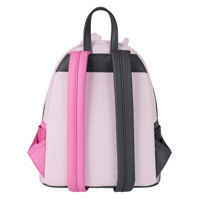 Back of Loungefly Sanrio My Melody & Kuromi cake mini backpack with contrasting pink and charcoal straps – Loungefly backpack
