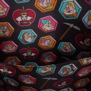 Loungefly Disney Snow White backpack interior lining with dwarfs and queen print
