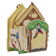 Loungefly Disney Snow White cottage backpack side view with dwarf illustrations