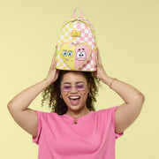 Model holding Loungefly SpongeBob and Patrick checkered mini backpack