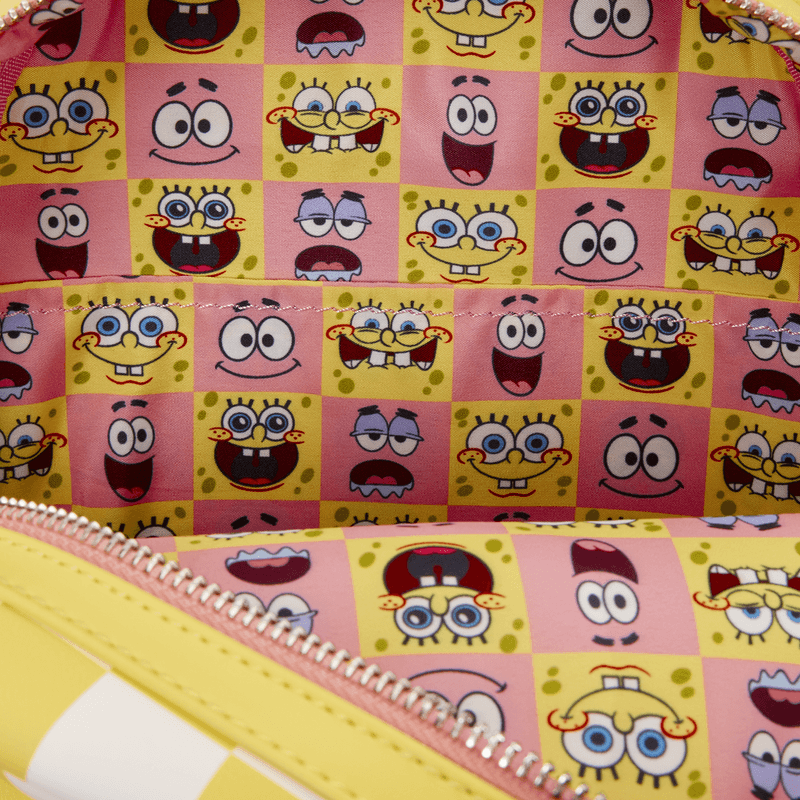 Interior lining of Loungefly SpongeBob and Patrick checkered mini backpack with character print