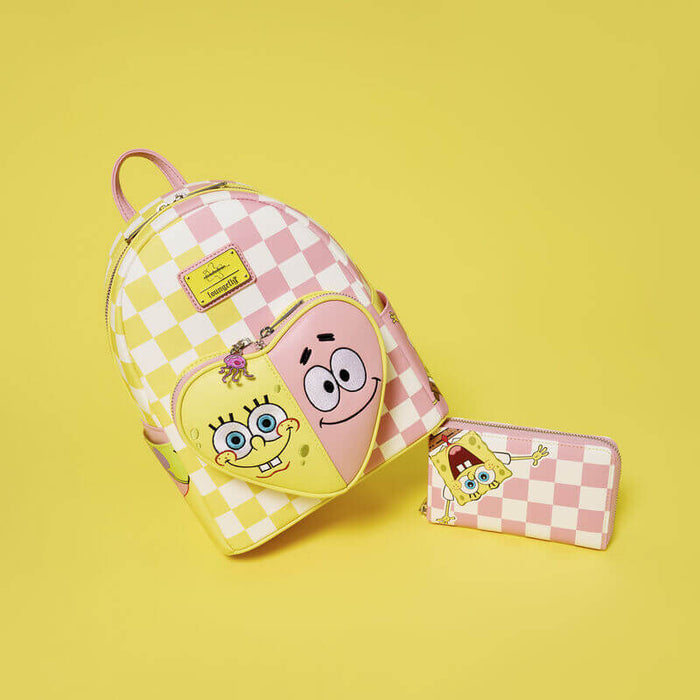 Loungefly SpongeBob and Patrick checkered mini backpack with matching wallet