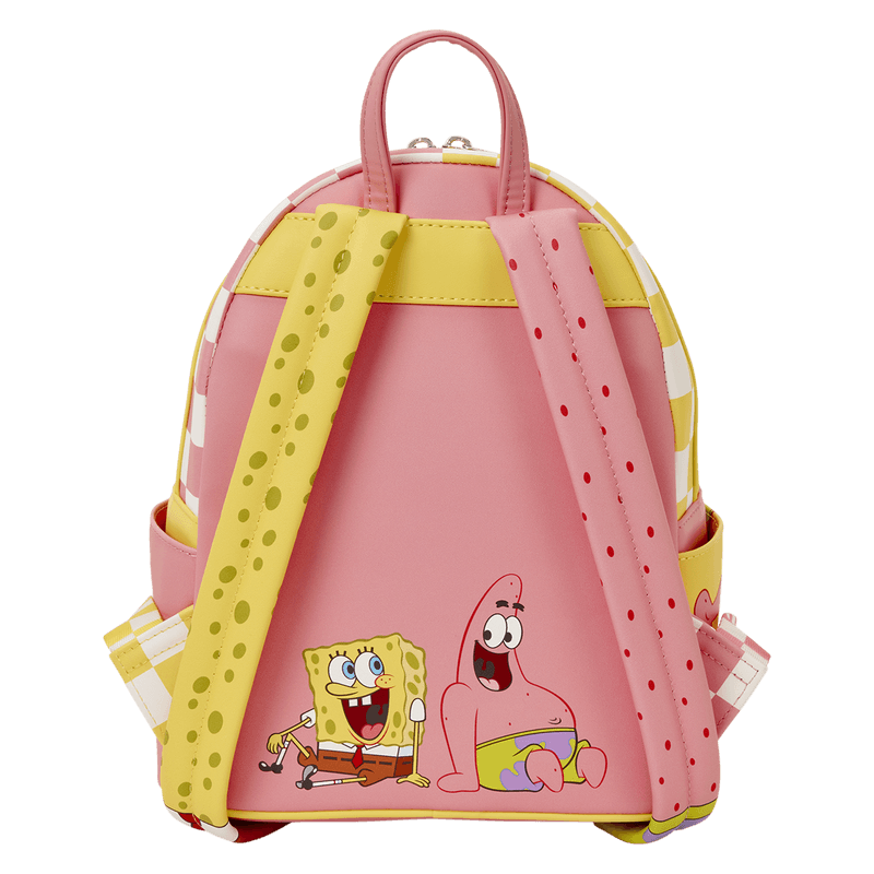 Back view of Loungefly SpongeBob and Patrick checkered mini backpack with adjustable straps