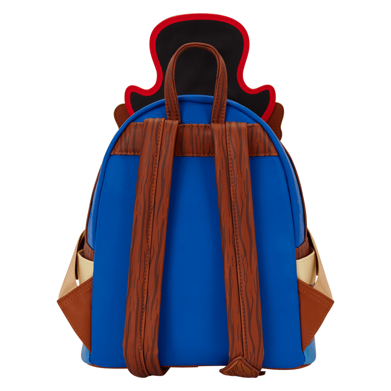 Back view of Loungefly SpongeBob pirate mini backpack showing adjustable straps and blue back panel