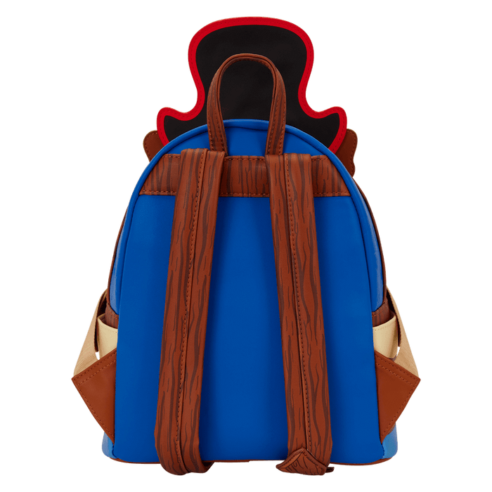 Back view of Loungefly SpongeBob pirate mini backpack showing adjustable straps and blue back panel