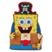 Front view of Loungefly SpongeBob SquarePants pirate cosplay mini backpack with 3D face, hat and costume belt details