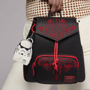 Loungefly Star Wars Stormtrooper mini backpack bag charm clipped to a black backpack