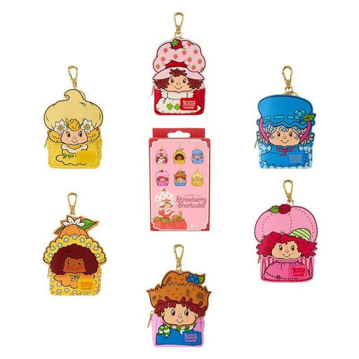 Group image of Loungefly Strawberry Shortcake mystery mini backpack charms and packaging