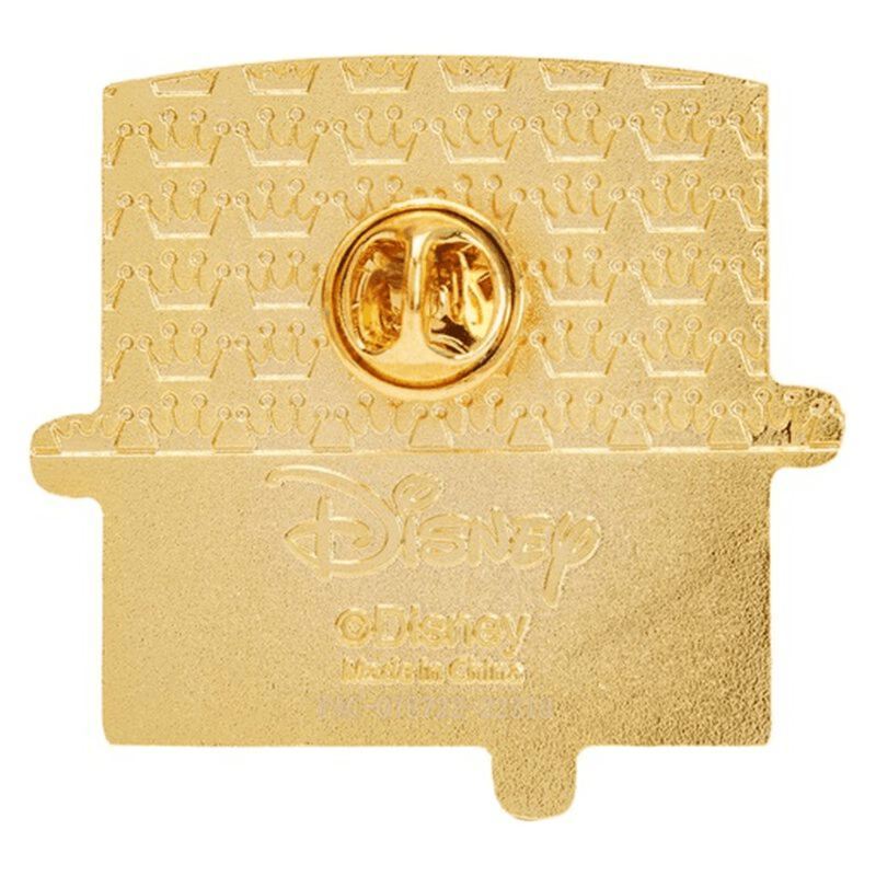 Reverse of Loungefly Disney Tangled blind box enamel pin with gold hardware and crown pattern