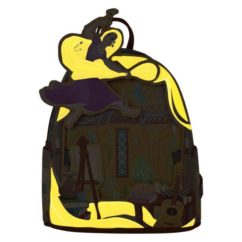 Glow-in-the-dark details on Loungefly Tangled Rapunzel Mini Backpack