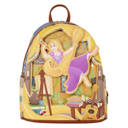 Moving Rapunzel appliqué on Loungefly Tangled Mini Backpack in centre position