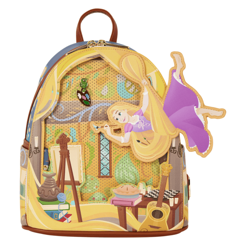 Moving Rapunzel appliqué on Loungefly Tangled Mini Backpack in right position