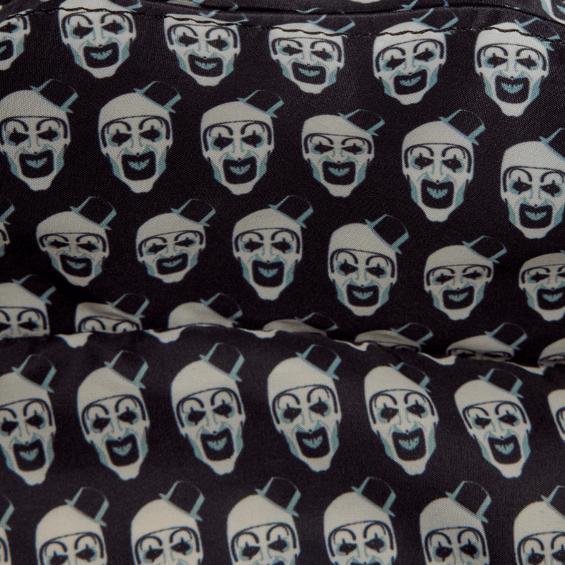Art the Clown printed interior lining inside Loungefly Terrifier bag