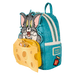 Loungefly Tom and Jerry teal mini backpack with 3D cheese pocket, front angle
