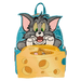 Front view of Loungefly Tom and Jerry mini backpack with Tom appliqué and cheese pocket