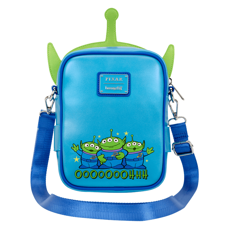 Reverse of Alien Crossbuddies crossbody with three aliens and Oooooooh print