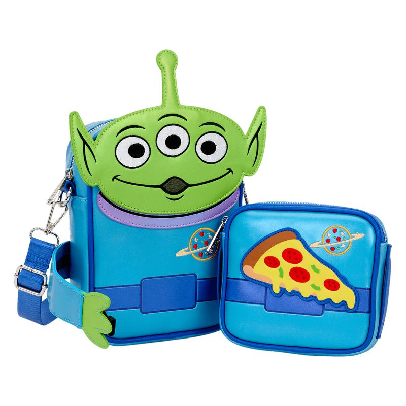 Loungefly Toy Story Alien Crossbuddies crossbody with pizza slice pouch, front view