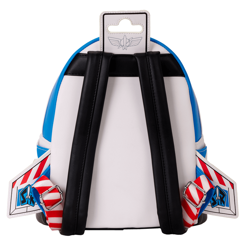 Back view of Loungefly Toy Story Buzz Lightyear mini backpack with wing strap details