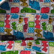Interior lining with Toy Story character print inside Loungefly Buzz Lightyear mini backpack