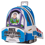 Right angle of Loungefly Toy Story Buzz Lightyear mini backpack with appliqué details and wings
