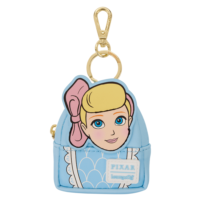 Loungefly Toy Story mini backpack bag charm of Bo Peep with pink bow and blue dress